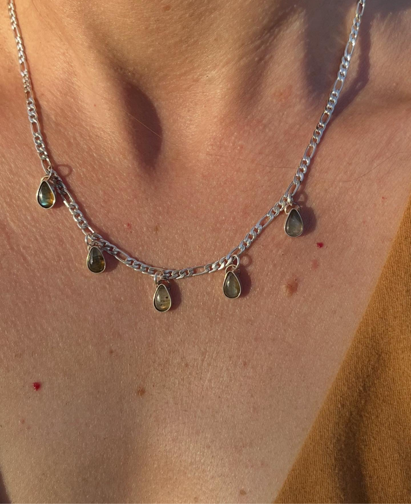 5 stack labradorite charm necklace