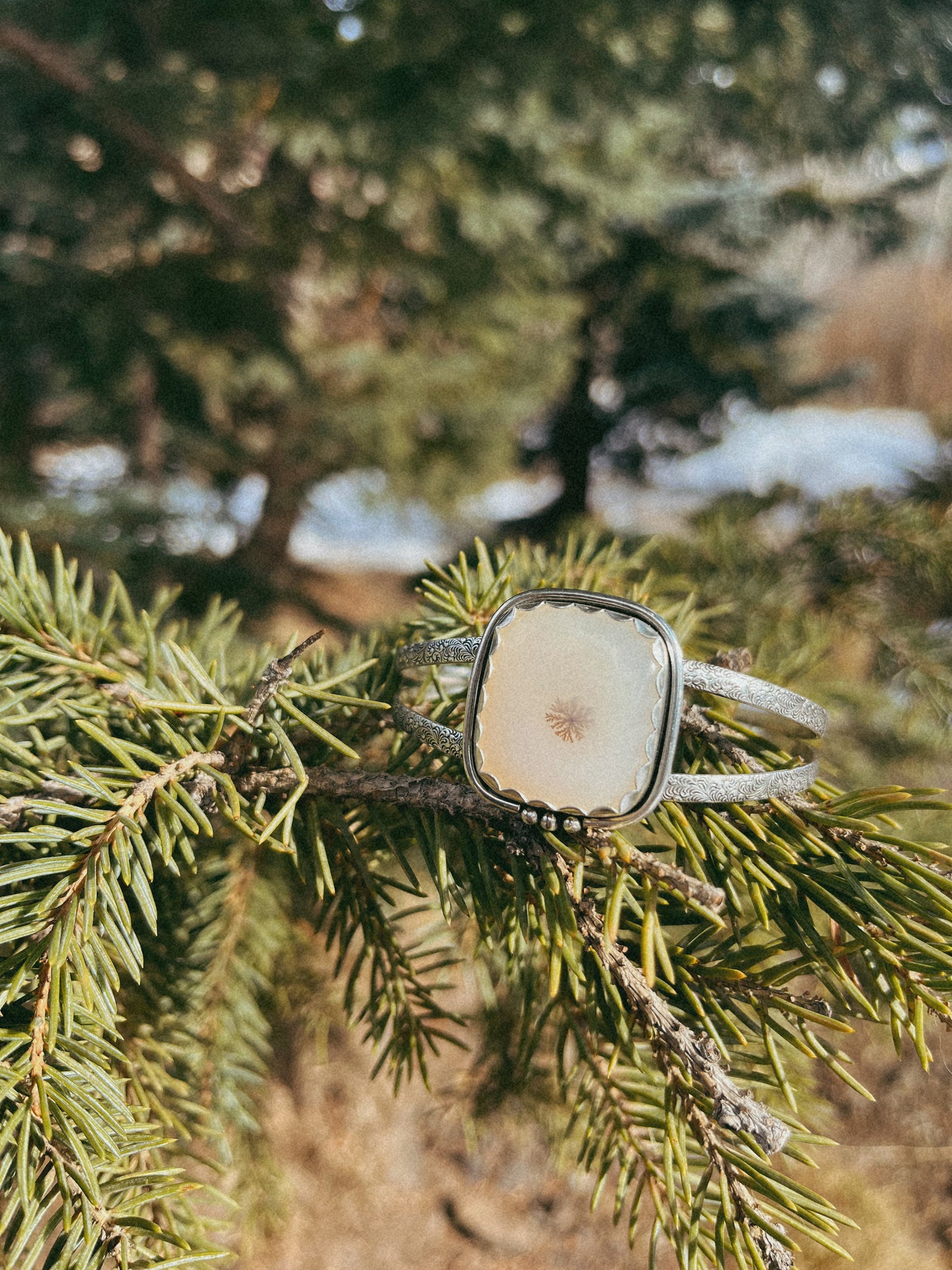 dendritic agate double band cuff bracelet