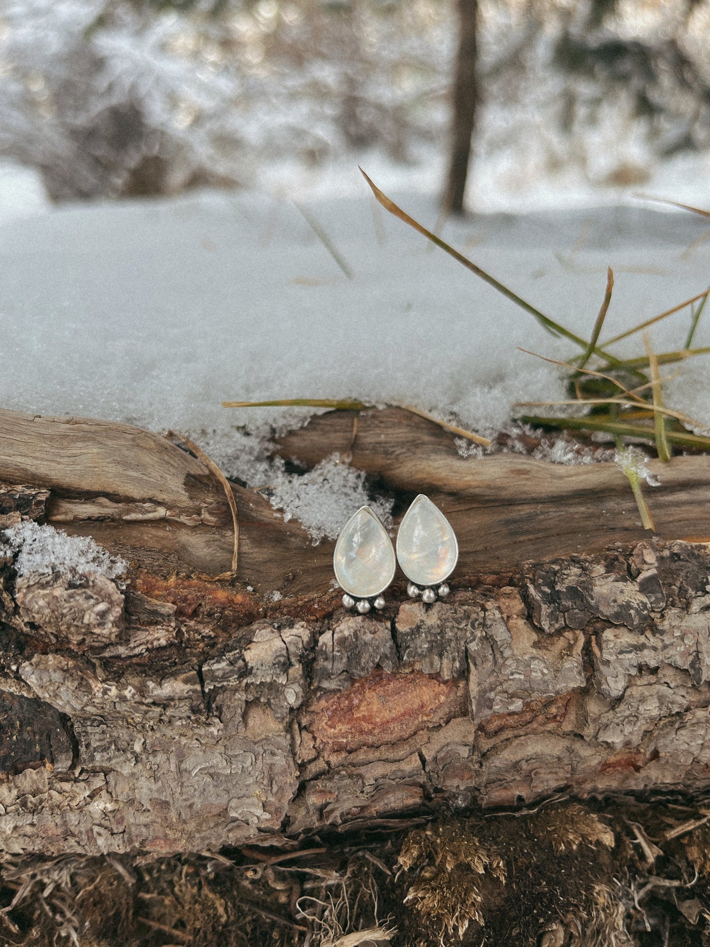 teardrop moonstone studs