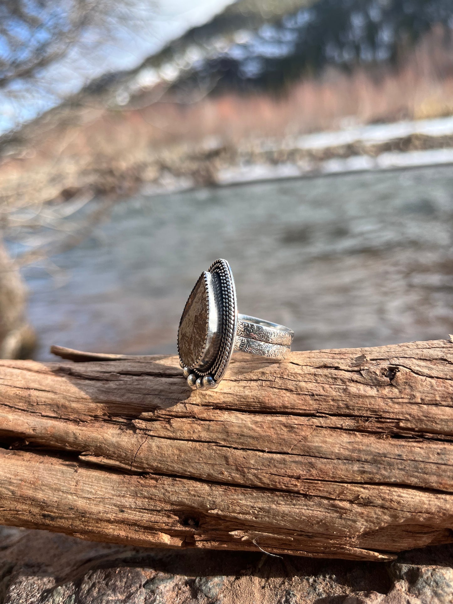 sandstone + sterling silver teardrop ring size 8.5