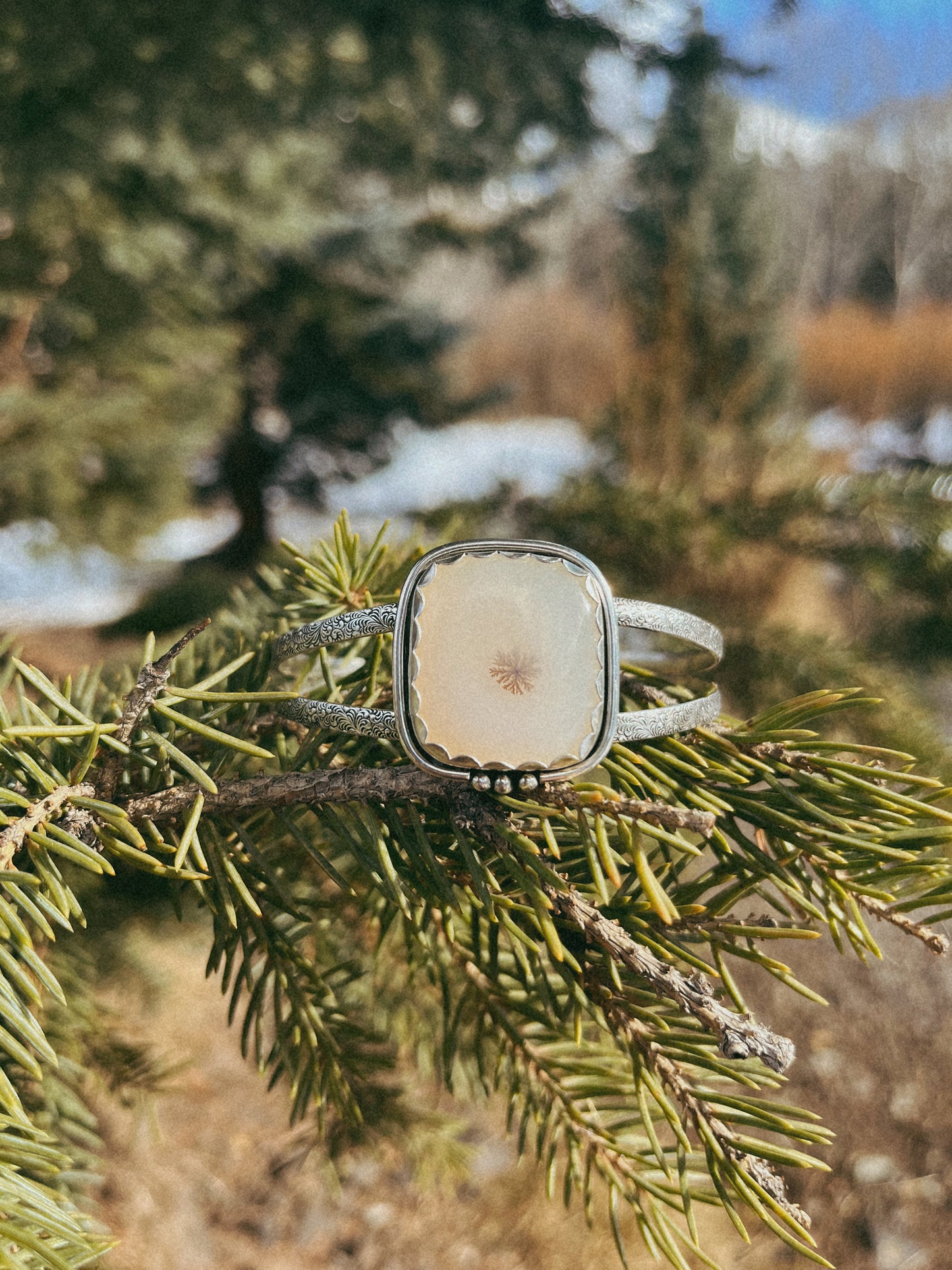 dendritic agate double band cuff bracelet