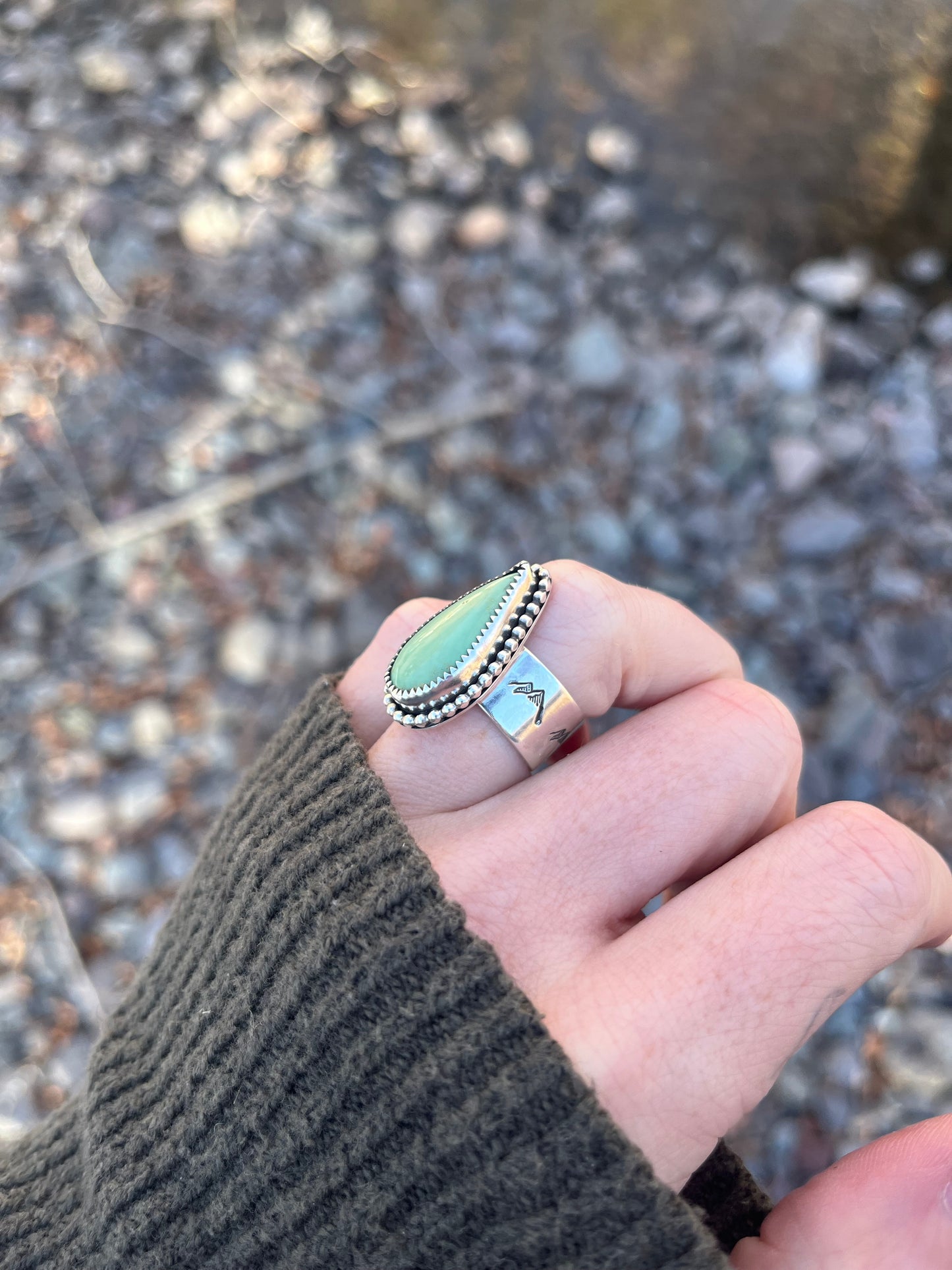 turquoise + hand stamped mountain band size 6-6.25