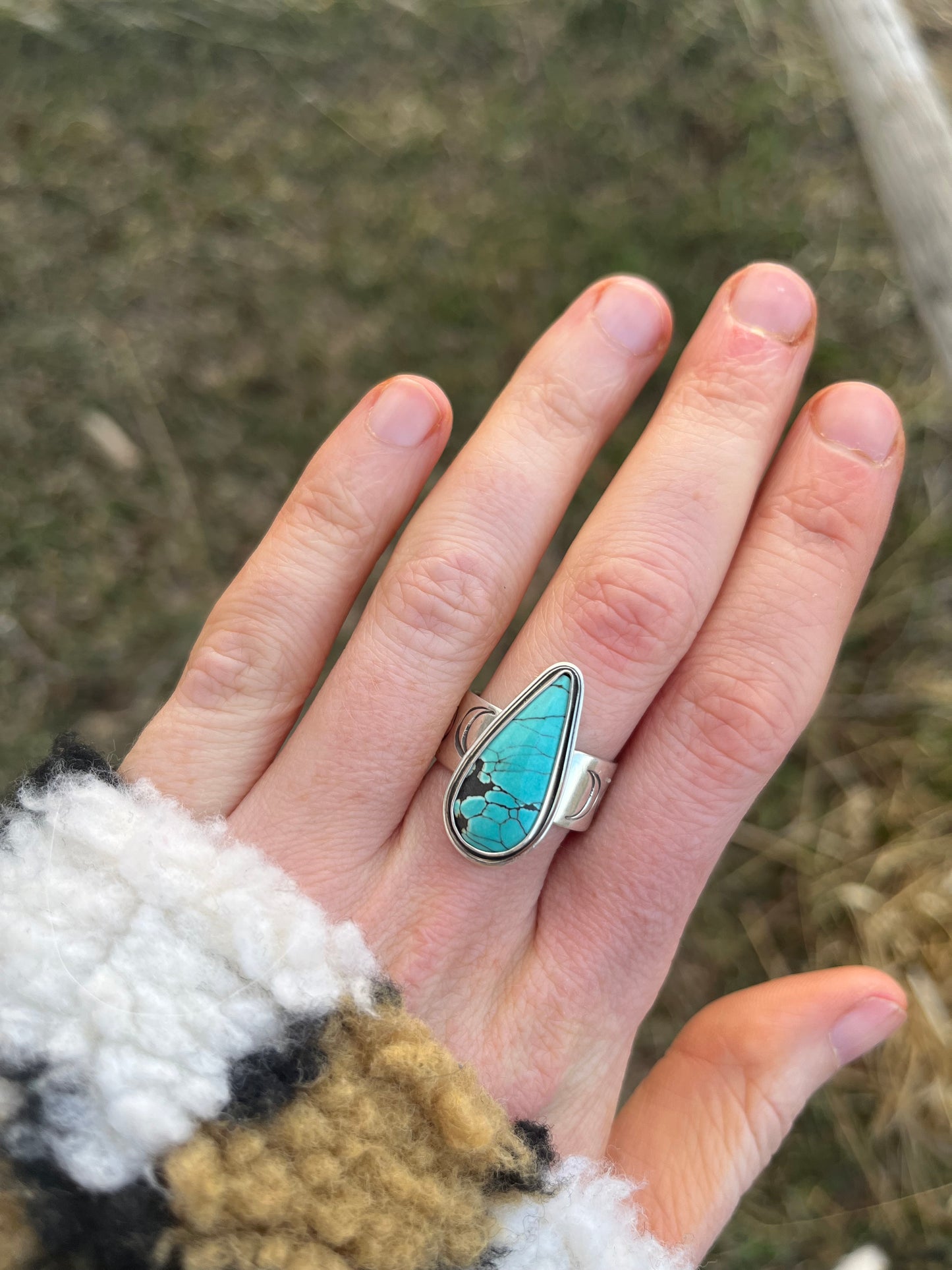 turquoise + moon band ring size 9.25