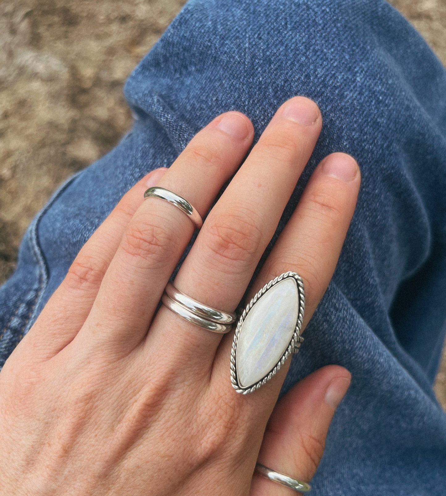 rainbow moonstone ring size 8