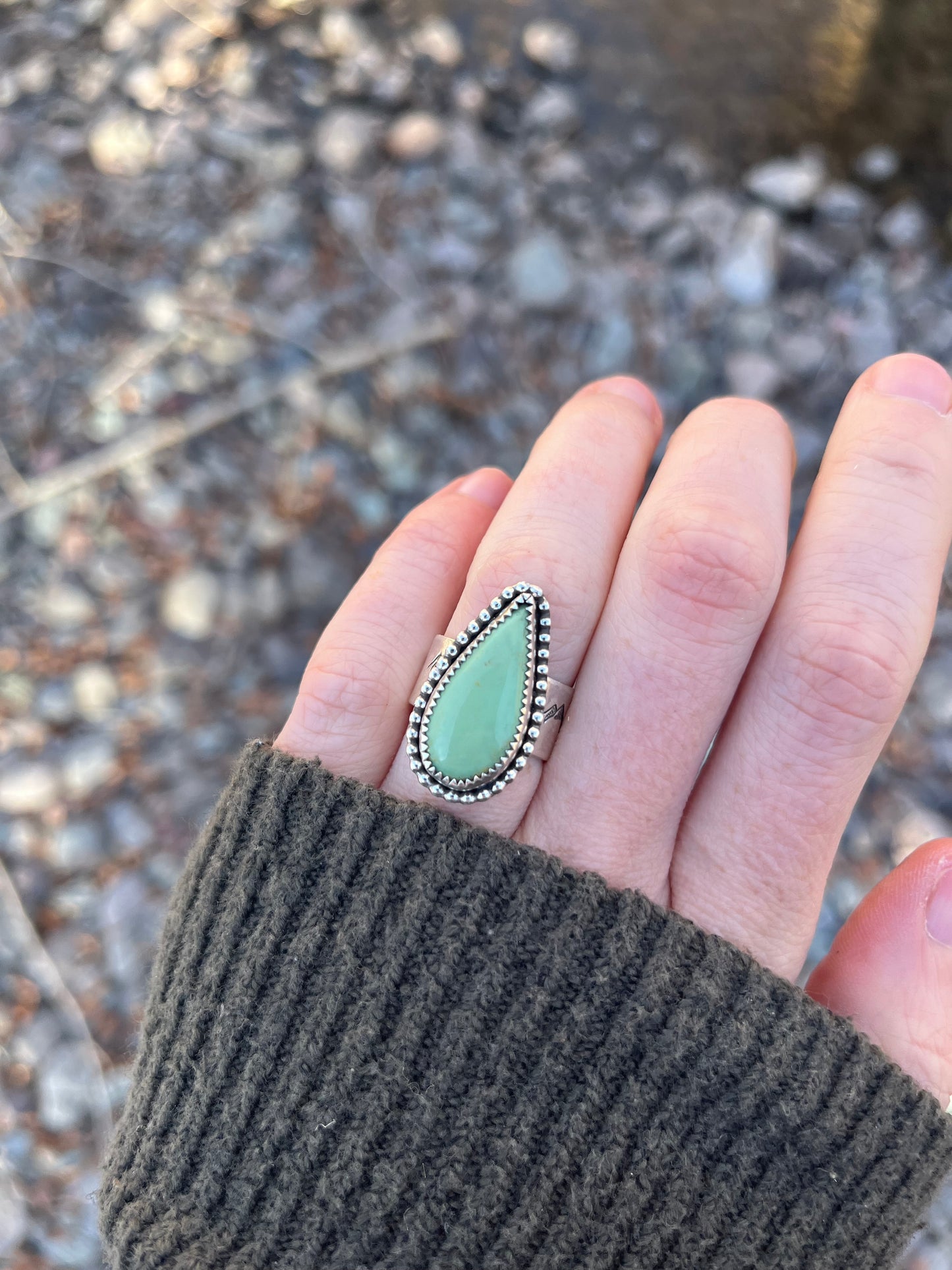 turquoise + hand stamped mountain band size 6-6.25