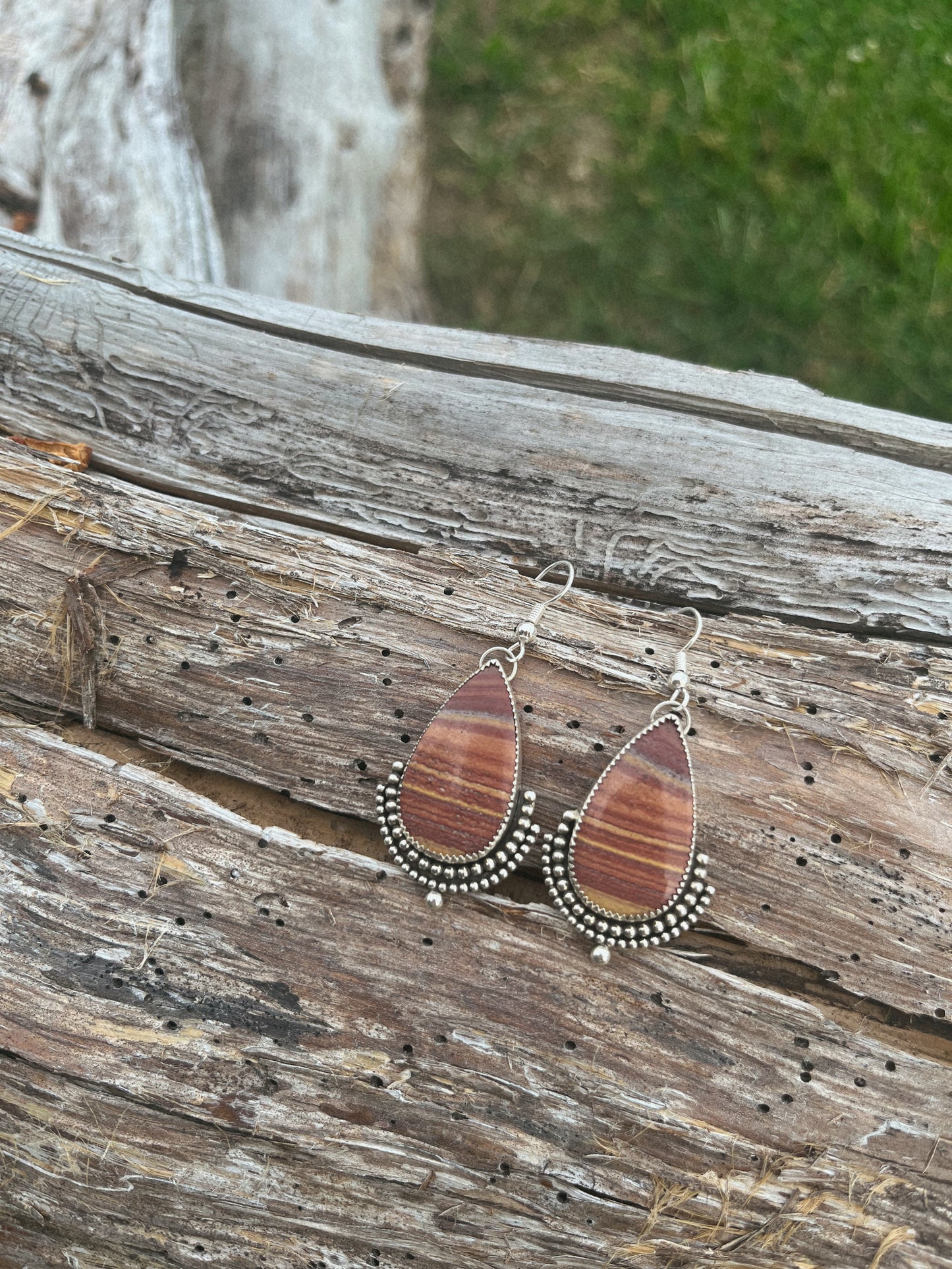 red picture jasper earrings