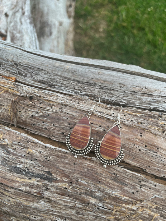 red picture jasper earrings