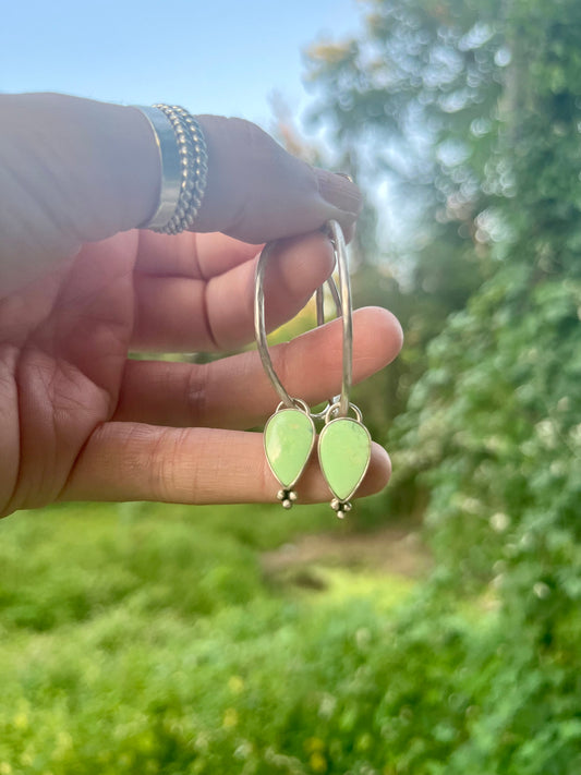 citron chrysophase dangle hoop earrings