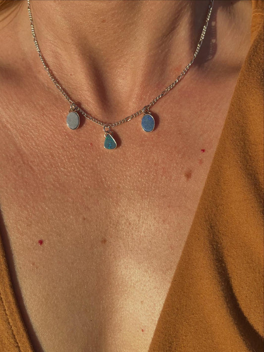 3 stack opal charm necklace