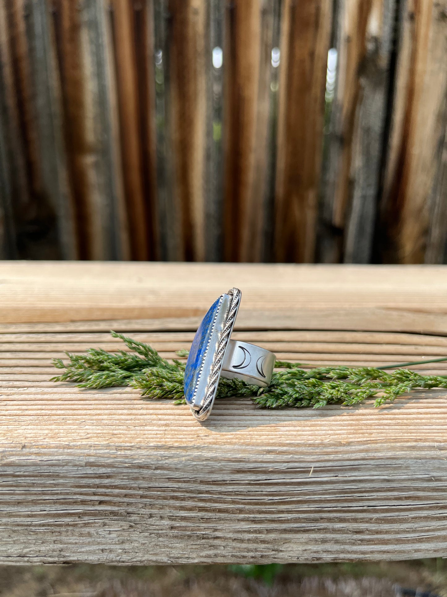 lapis lazuli crescent moon statement ring size 6.75