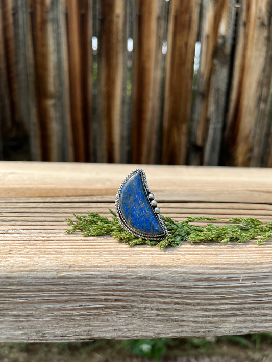 lapis lazuli crescent moon statement ring size 8.5