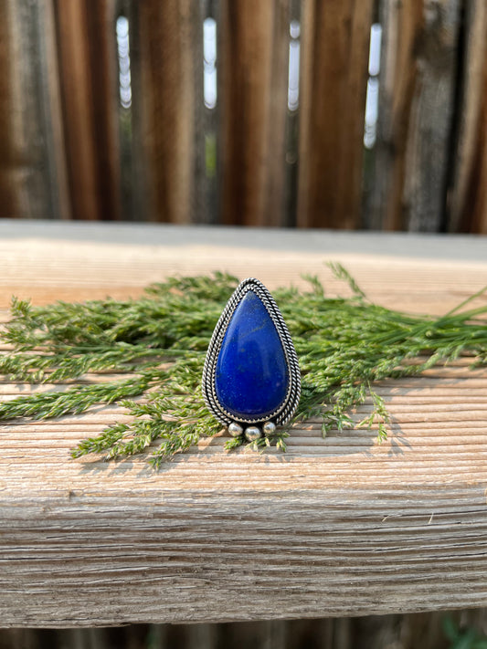 lapis lazuli teardrop ring size 7