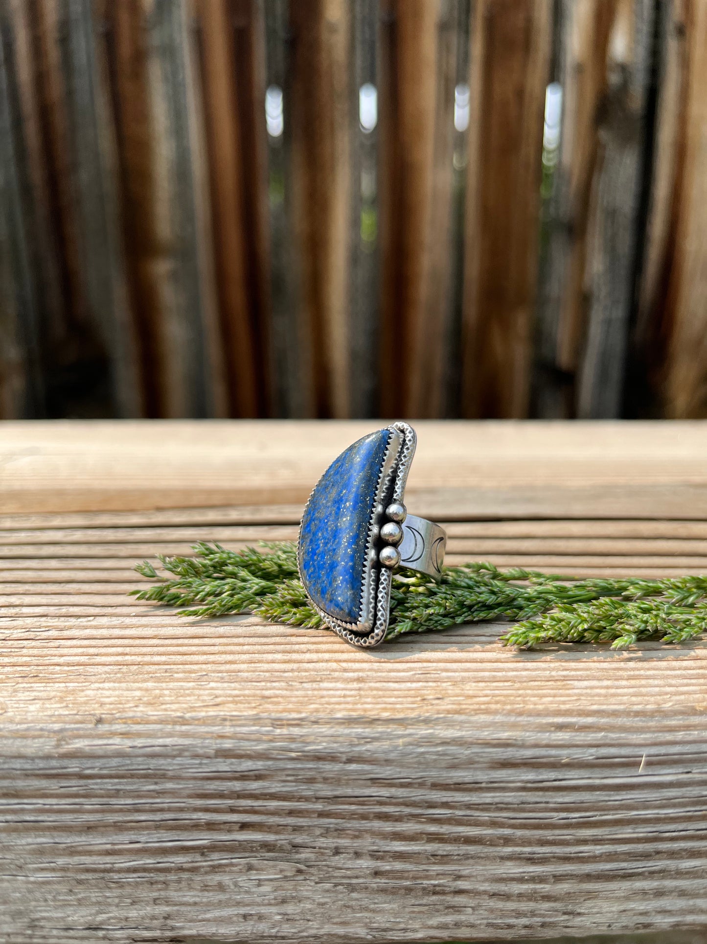 lapis lazuli crescent moon statement ring size 8.5