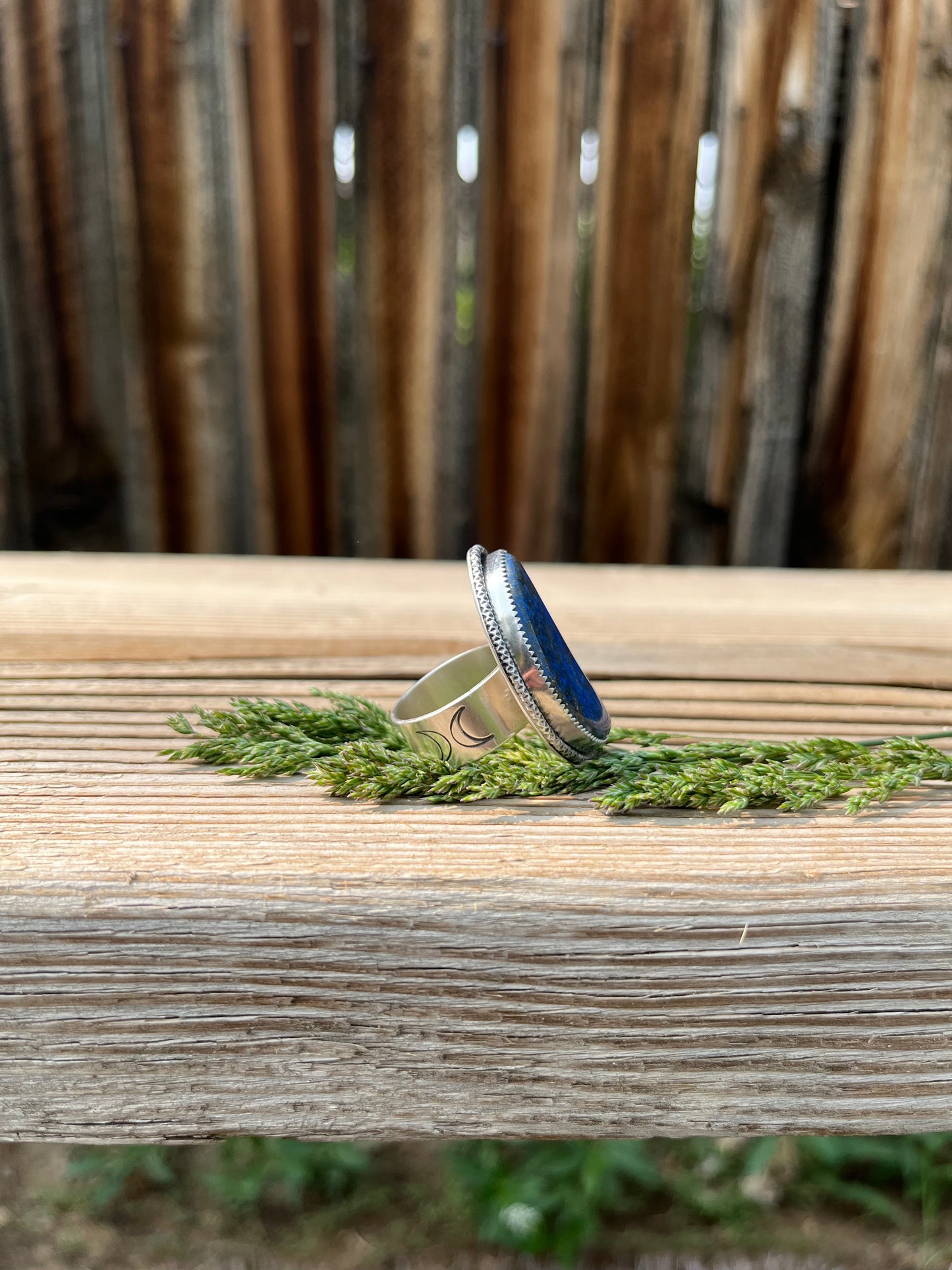 lapis lazuli crescent moon statement ring size 8.5