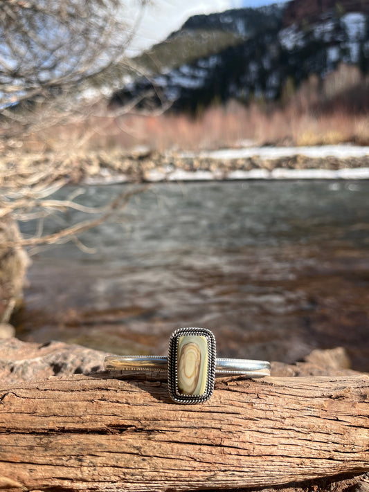 tan jasper + sterling silver cuff bracelet