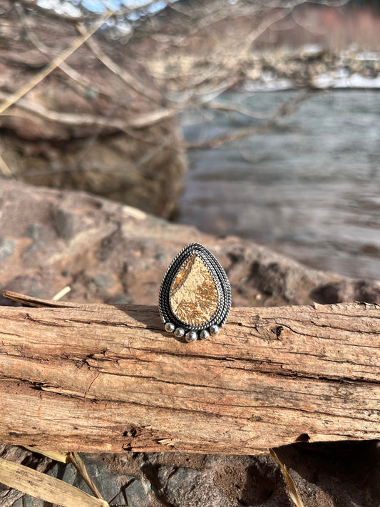 sandstone + sterling silver teardrop ring size 8.5