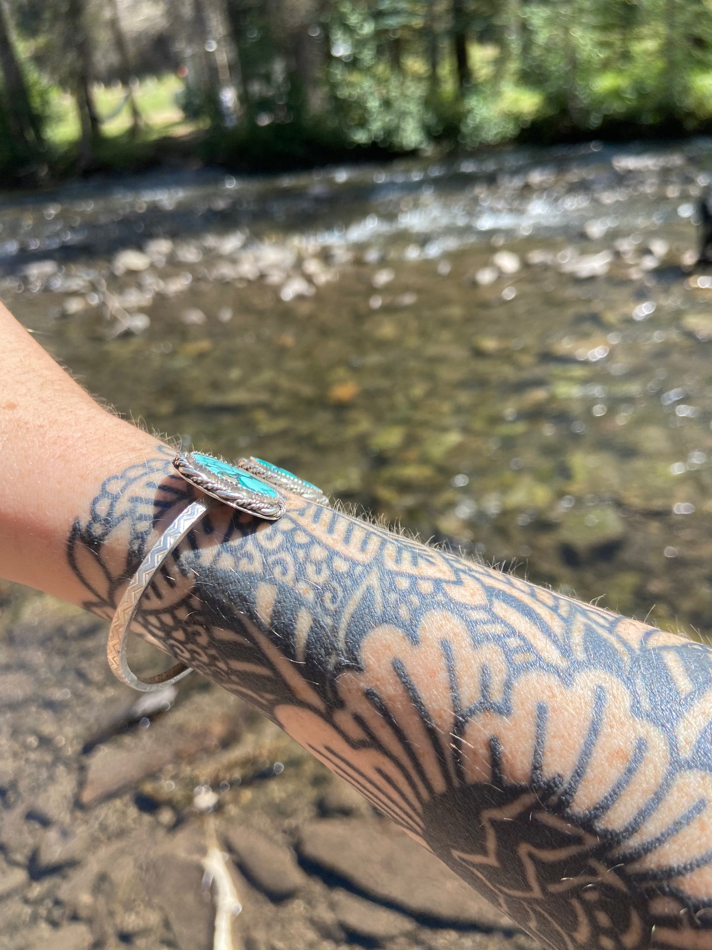 turquoise + sterling silver double cuff bracelet