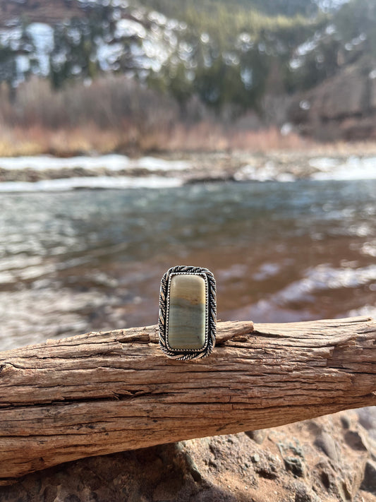 polychrome jasper + sterling silver split shank ring size 8